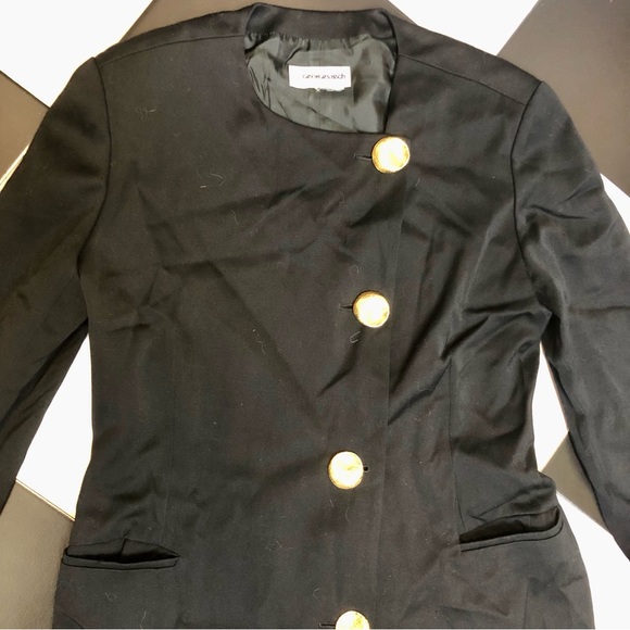 Vintage 80s George Rech Paris Black Crepe Dress Matte Goldtone Buttons Midi sz M - Picture 2 of 13